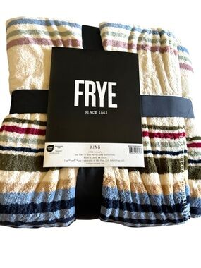 Frye Plush King Blanket in Cream, Blue, Green, Tan, and Red Stripes